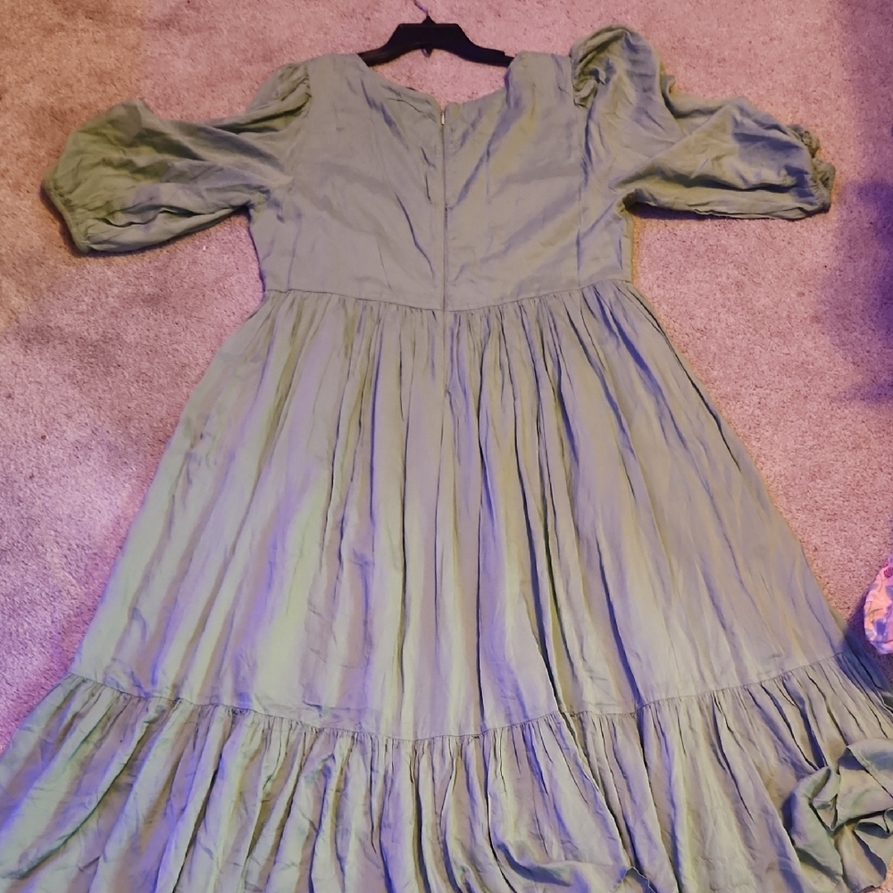 JessaKae Green Ruffled Tiered Sundress with Puff Sleeves - Picture 3 of 3